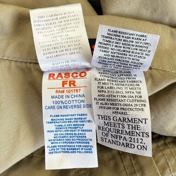 Rasco FR Khaki Flame Resistant Coverall Mens Size 46-R / XL 100% Cotton Unlined - Picture 14 of 16